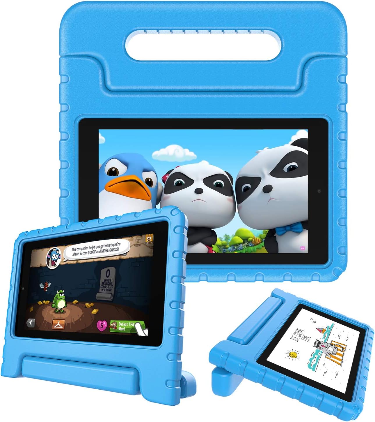 Fintie Shock Proof Case for Amazon Fire 7 Tablet (9th Generation, 2019 Release) - Kiddie Series Light Weight Convertible Handle Stand Kids Friendly Cover, Blue