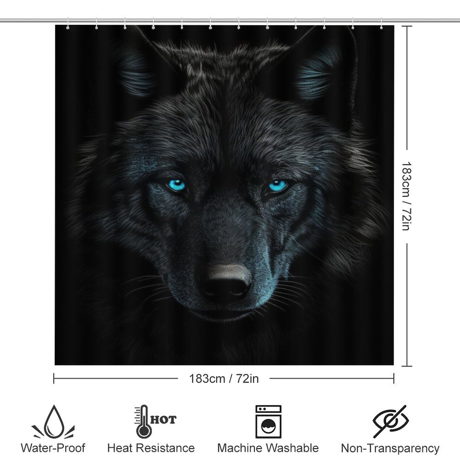 Dark Night Black Wolf Shower Curtain Set for Bathroom, 4Pcs Rustic Retro Style Bathroom Sets with Non Slip Rugs, Toilet Lid Cover, Bath Mat, Shower Curtain, Bathroom Decor