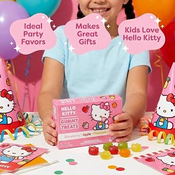 Hello Kitty Fruit Gummies - 3 Individual Packs (3.1oz Each) Assorted Flavors Fun Shape Snacks