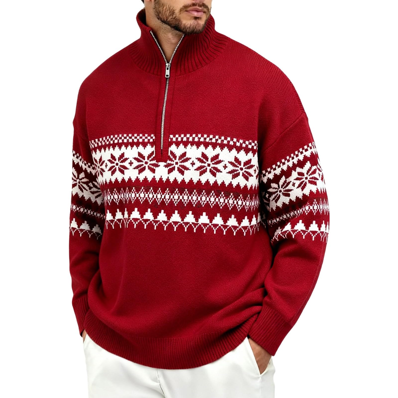 Generisch Maglione natalizio da uomo a mezza zip, divertente maglione natalizio da uomo, maglione invernale