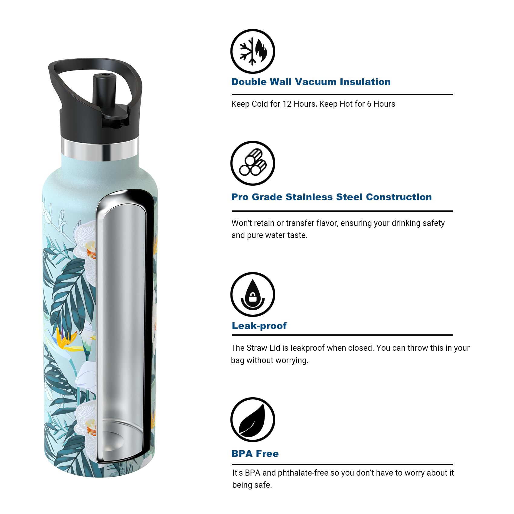 Super Sparrow Borraccia Termica, Acciaio Inox Bottiglia Termica - 350ml, 500ml, 750ml, 1L - Senza BPA Borracce, Borraccia Bambini per Scuola, Sport, Campeggio, Yoga, Palestra, Ciclismo