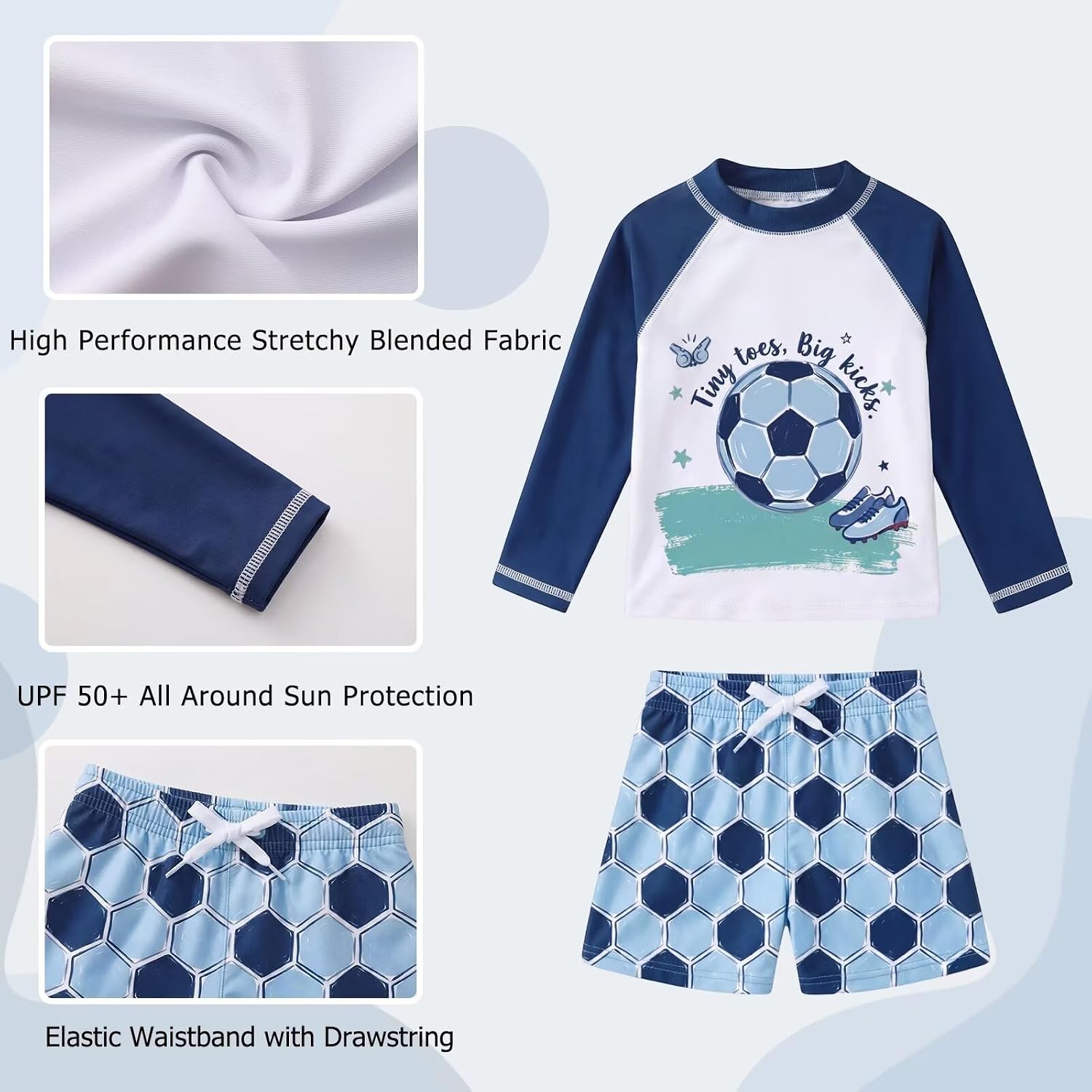 Aisyee Toddler Baby Boys Rash Guard Set for Kids Boys Swim Set with Swim Trunks Long Sleeve Bathing Suits