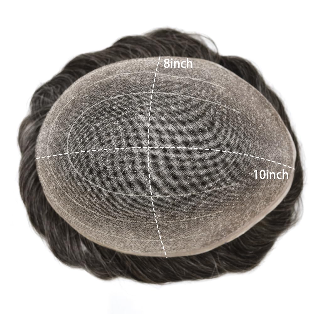 Toupee For Men 100% Virgin Human Hair Piece For Mens Toupee Fine Welded Lace Hair Replacement System For Men (#230#2 DARKEST BROWN + 30% GREY, 8''X10''-100% Light Medium Density)