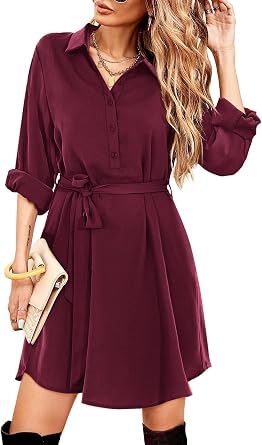 Beluring Women's Shirt Dresses Casual Long Sleeve Button Dress with Pockets