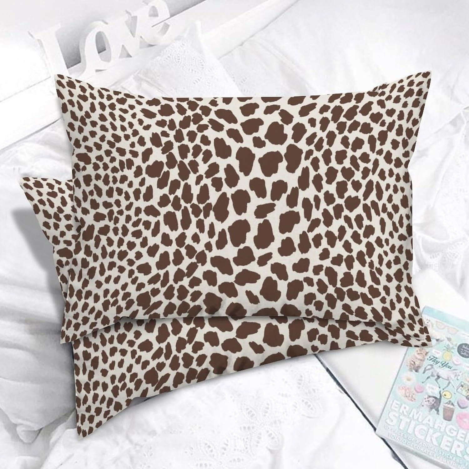 Asian Throw Pillowcase Brown Cheetah Leopard Print Animal Square Cushion Cover Chinoiserie 20x30in Set of 2 Cotton Linen Luxury Lumbar Cushion Cover for Sofa Couch Bed Chair