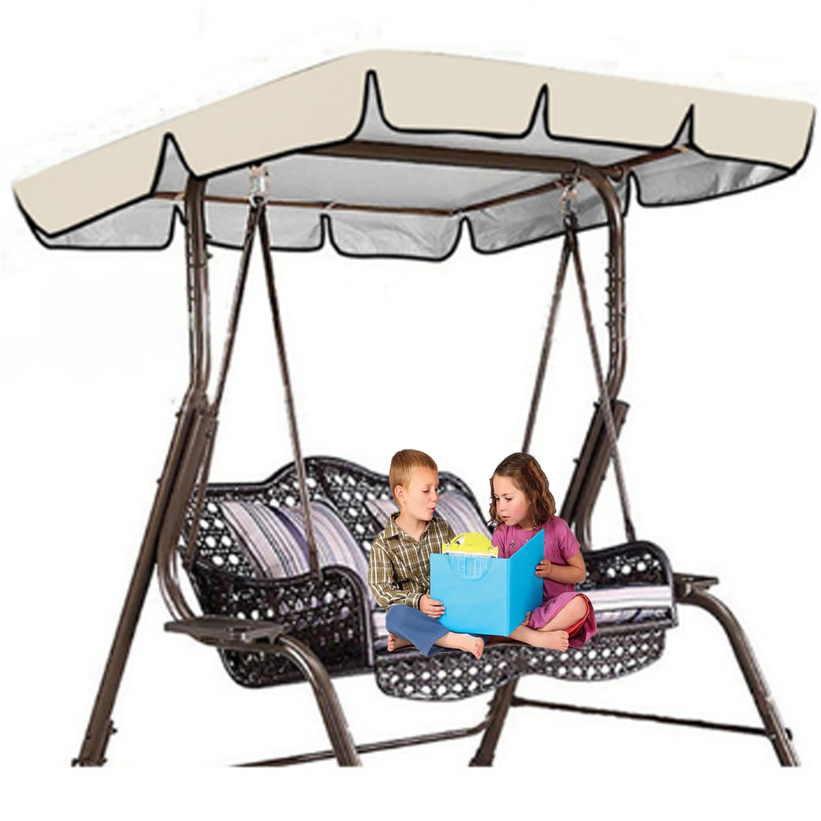 Outdoor Swing Canopy Replacement , 420D Oxford 2-3 Seater Waterproof Garden Swing Chair Top Cover, Patio Hammock Protection Covers Windproof for All Year Round(Size:2-seater:142*120*18cm,Color:Beige) — image 1