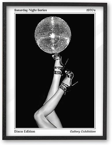 iHery Pequeña bola de discoteca de madera de roble negro natural de 8 x 10 pulgadas, arte de pared con marco retro, decoración de pared moderna y