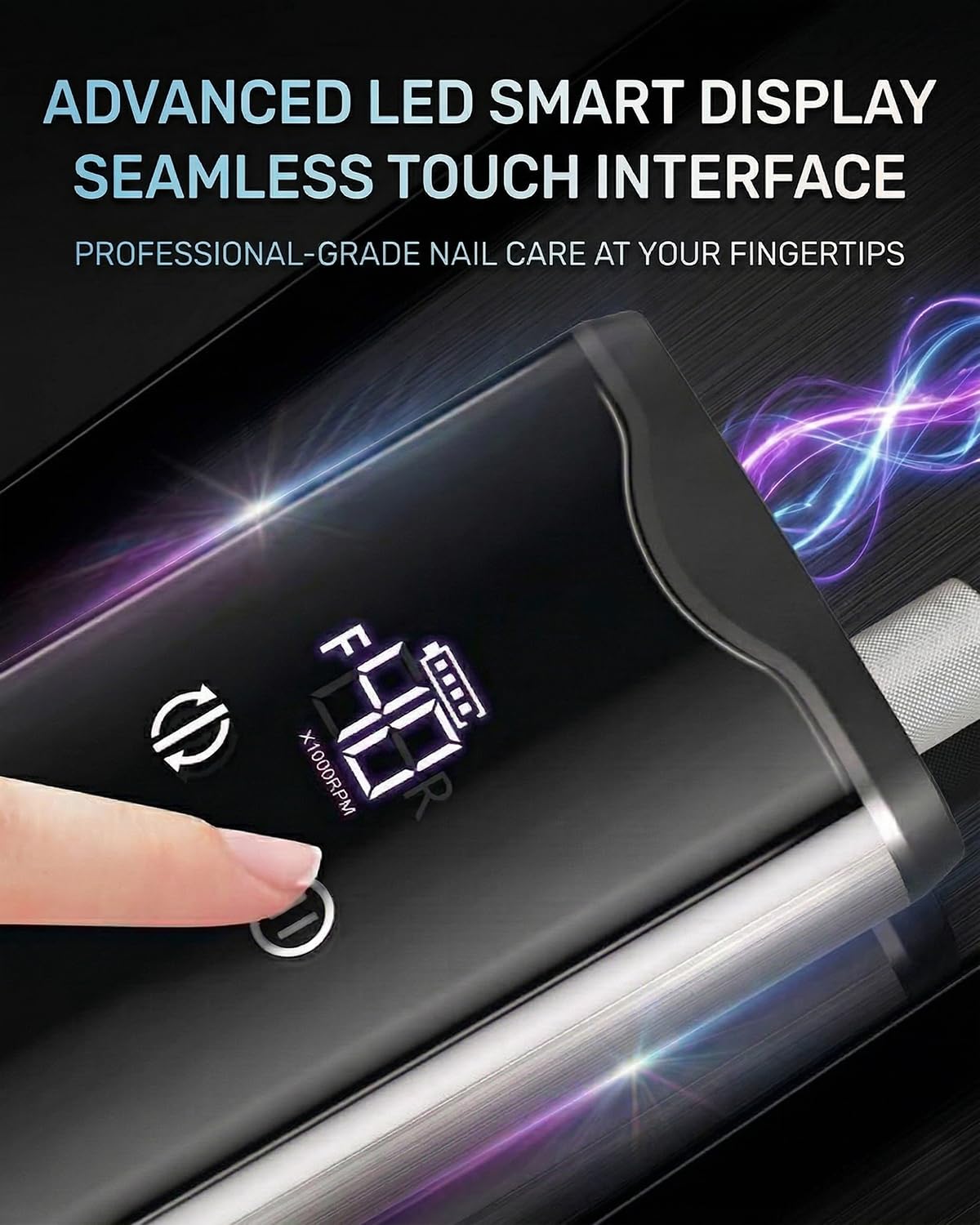 Torno para Uñas Profesional 40000 RPM, Motor sin Núcleo, Lima Eléctrica Inalámbrica Batería 24H, Pantalla Táctil LCD, Torno Uñas Acrílicas y Gel con 13 Accesorios, M95G | Motor sin Núcleo, 40000 RPM,Batería 24H, Lima Eléctrica Inalámbrica, Aleación de Alu