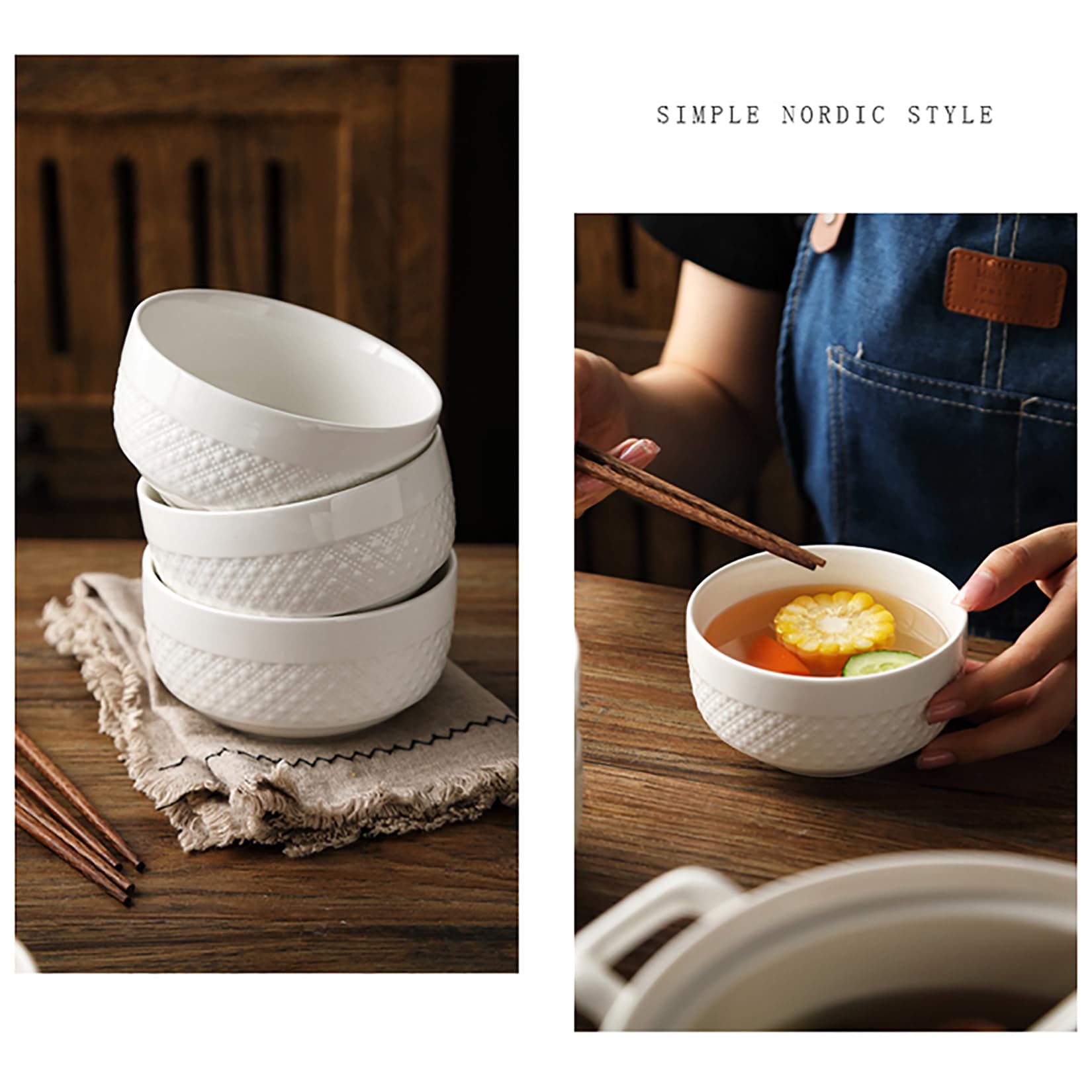 Soupière avec Bols, Soupe Service Bol en Porcelaine avec Couvercle et Louche Ensemble de Vaisselle Blanche pour la Cuisine à Domicile et Le Restaurant,3.6l+6