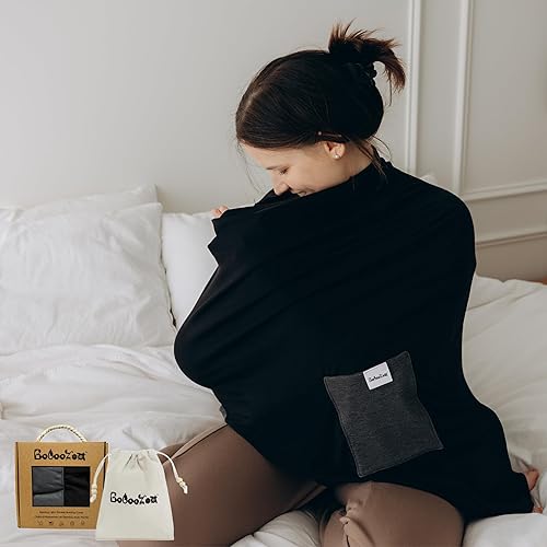 Funda de lactancia de bambú prémium para lactancia materna 6 en 1 con 2 bolsillos, privacidad 360, cubierta de alimentación, chal de lactancia suave