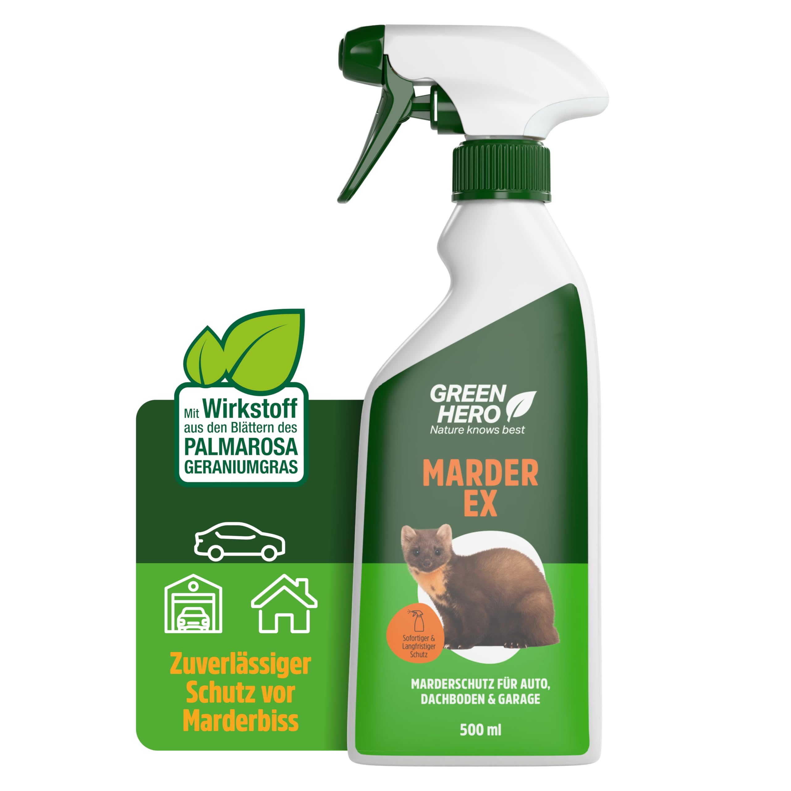 Green Hero Marder-EX Anti Marderspray 500ml Marderabwehr fürs Auto schnelles und effektives Marderabwehrspray, Marderschreck Auto Spray, zum Fernhalten von Marder