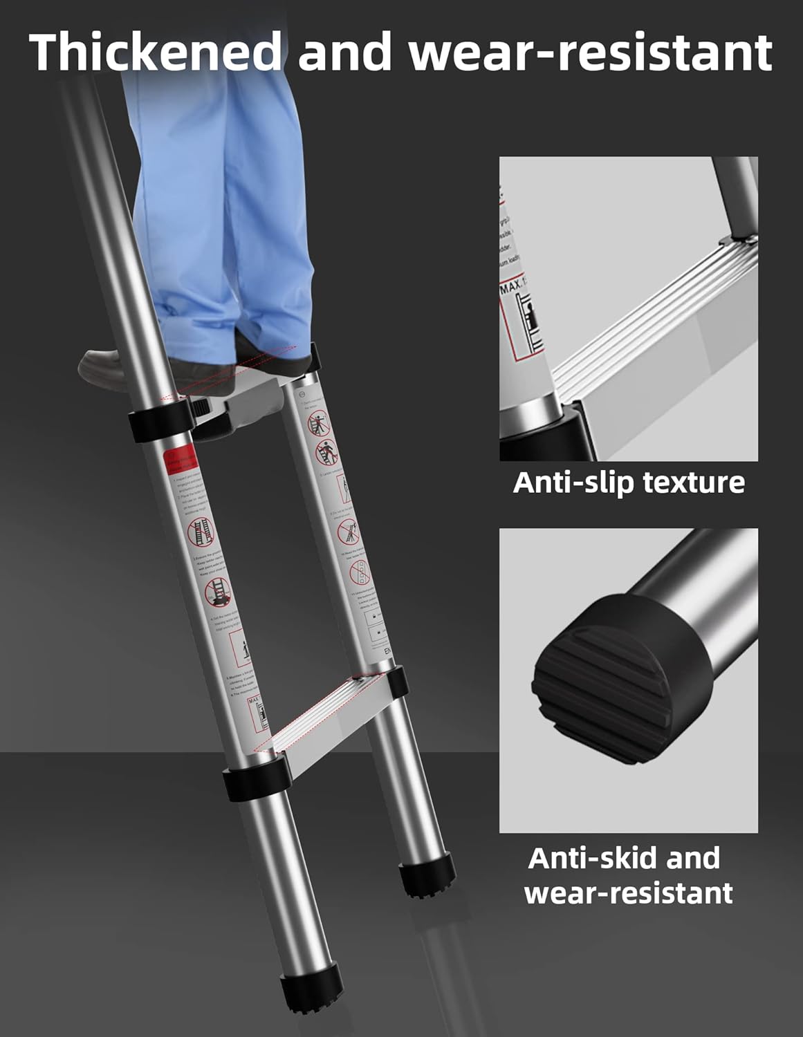 Telescoping Ladder, Extension Folding Ladder, SDOER Collapsible Portable Small Anti-Slip Ladder for RV, Pull Down Attic, Roof, Aluminum (6.5 Ft) - - 