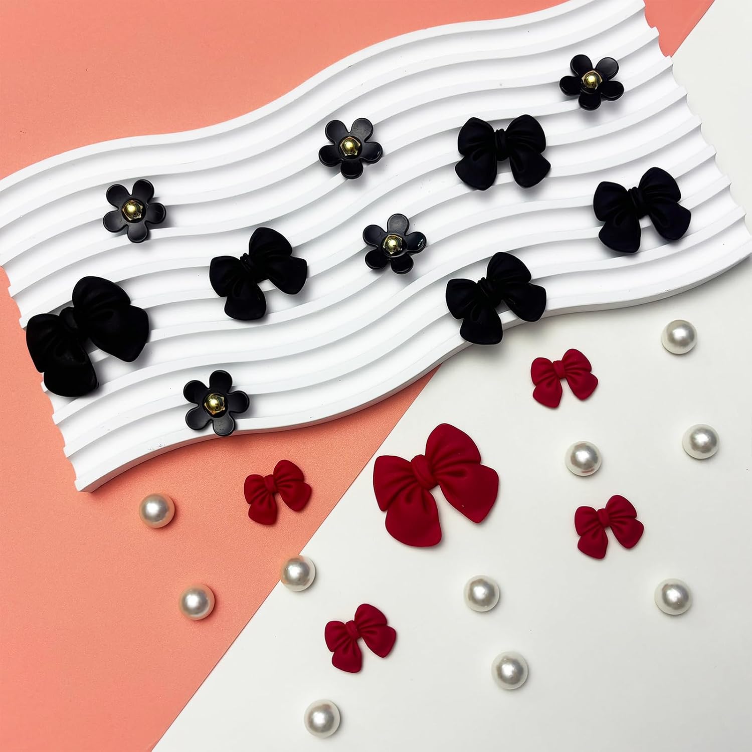 Ziigole 25Pcs Resin Bow Shoe Charms for Girls Sandals, Acrylic Flower Charms, Pearls Accessories for Women, DIY Shoe Decoration Charms for Party Favor