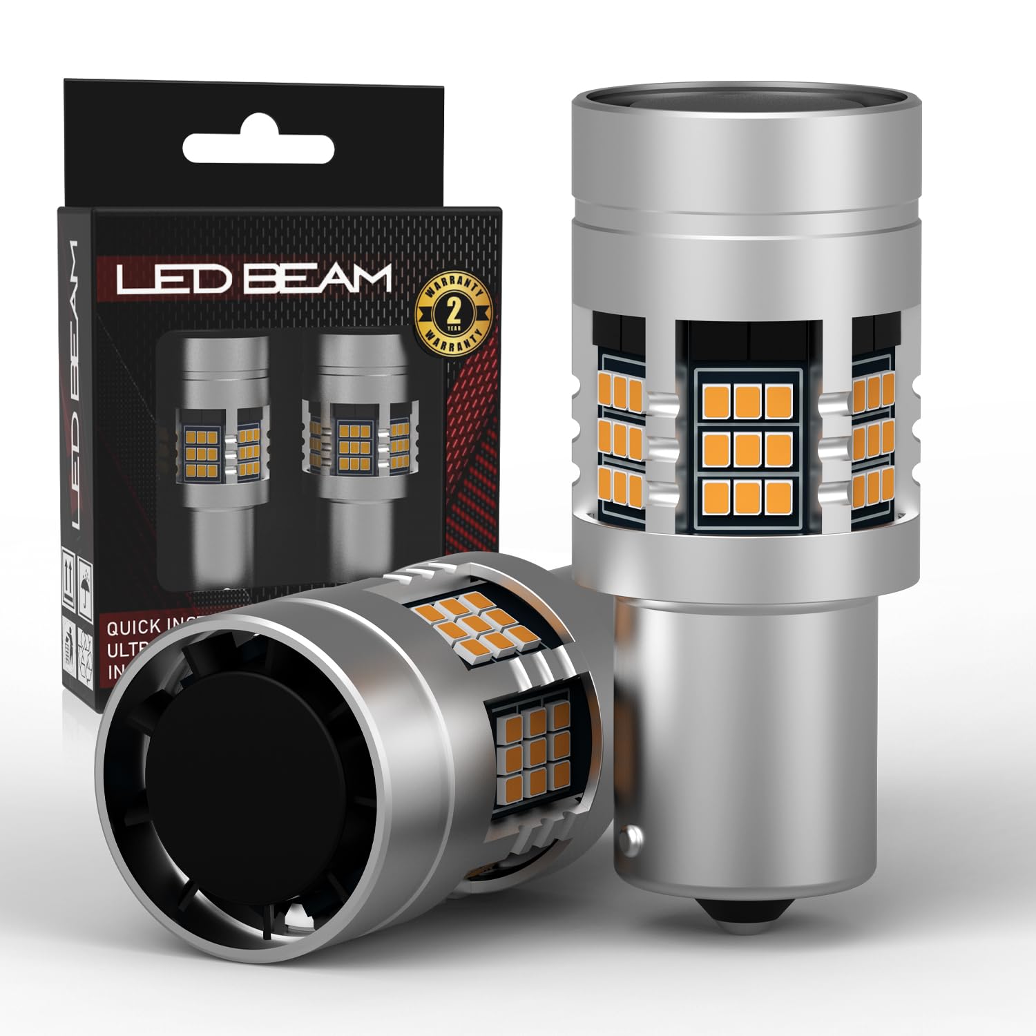 LEDBeam NHF Series 4500Lm 54SMD 180 Degrees P21W Chips No-Hyper Flash & in-Built Canbus Car Amber Turn Signal LED Bulbs (12V,42W/2bulbs) (1156 BA15S)