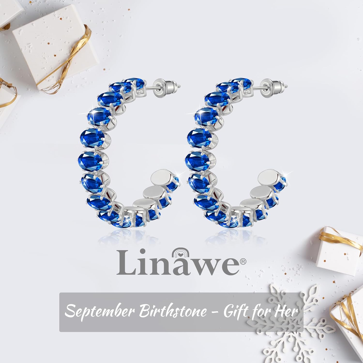 Linawe Hypoallergenic Stainless Steel Chunky Hoop Earrings for Women, Gold/Silver Tones, Birthstone Rhinestone Imitation Diamond Crystal Cubic Zirconia Large Half Hoop Earrings - Image 5