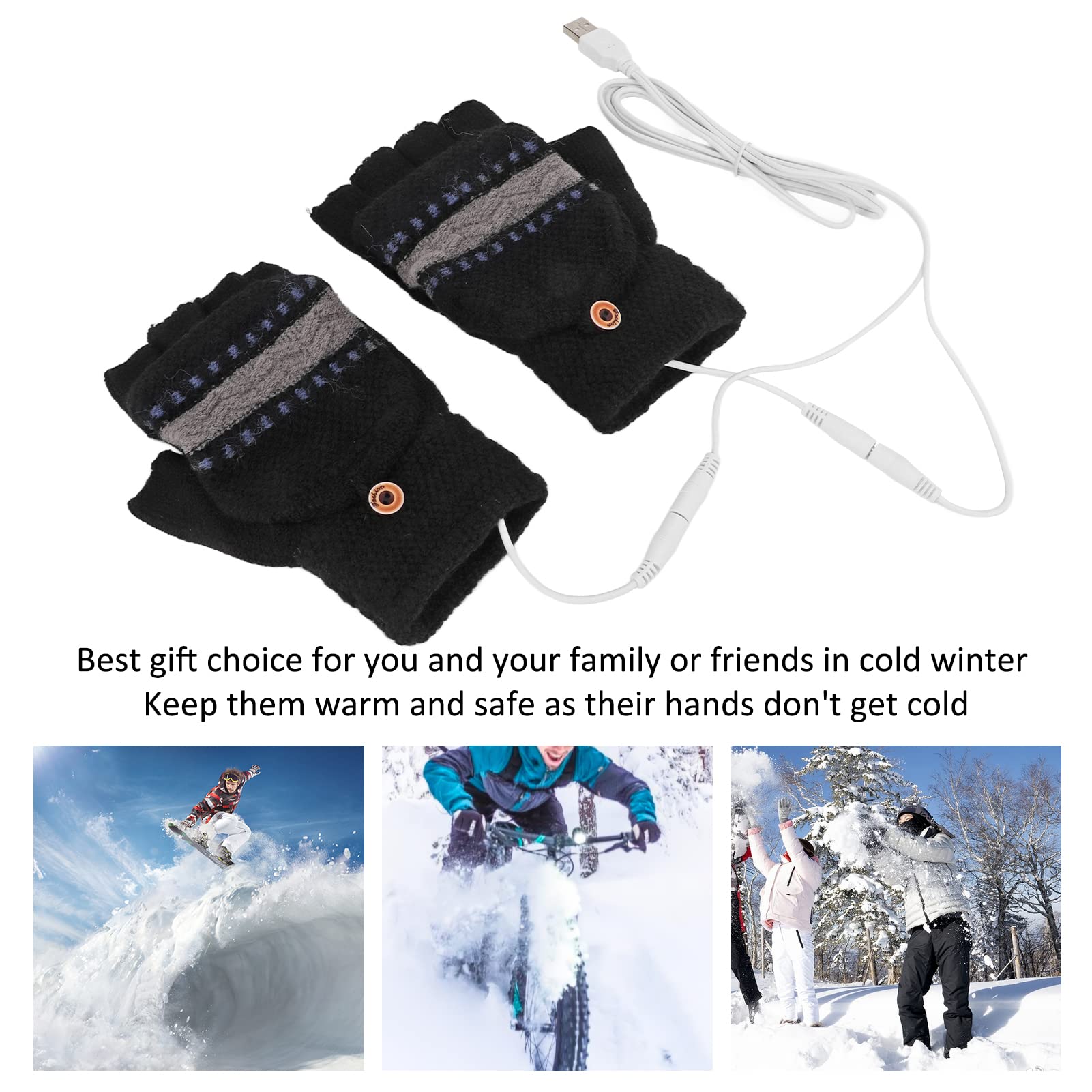 NDNCZDHC USB Heated Gloves Fingerless Full and Half USB Hand Warmers Electric Hand Warmer Gloves with Button Heated Mittens for - 5 ? to 40 ? Environment