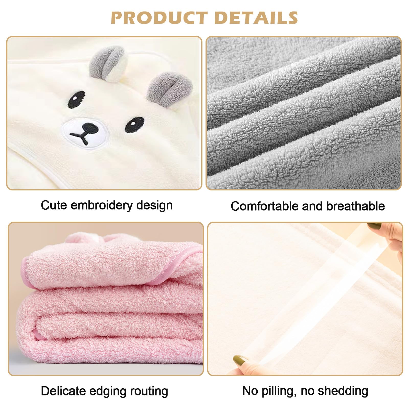 BORDEAG Cape De Bain 3 Pièces, Sortie De Bain Avec Capuche, Serviette Super Absorbante et Douce Avec Motif Adorable, 80 x 80 cm pour Bébé de 0 à 2 Ans