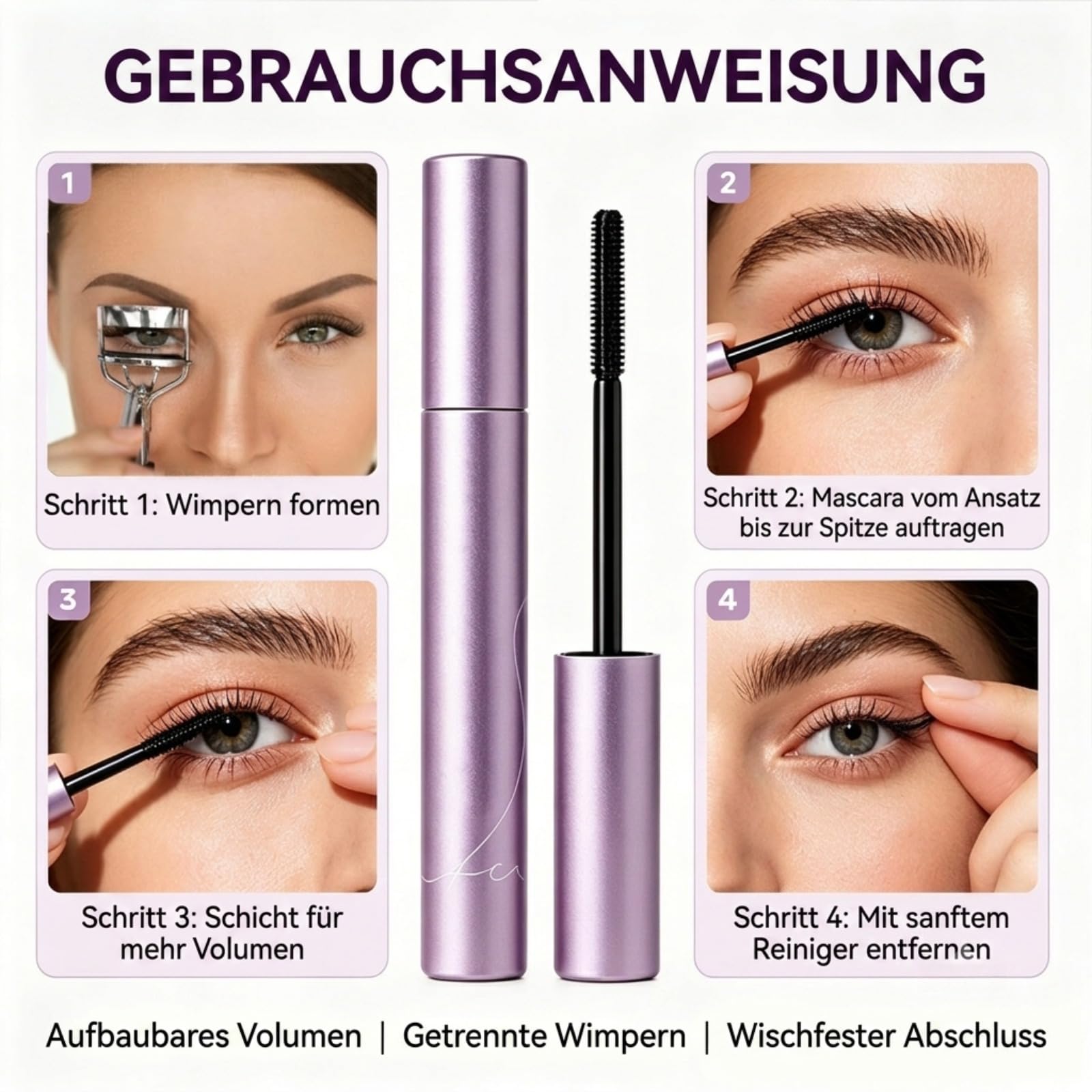 Facelove Mascara Wasserfeste Wimperntusche für Länge & Volumen, Tiefschwarz (2 PCS)