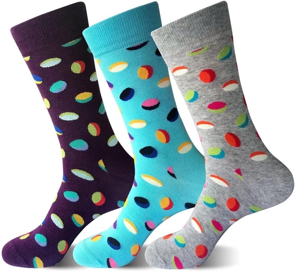3 Pairs Calf Socks Men Cotton Happy Funny Colorful Geometric