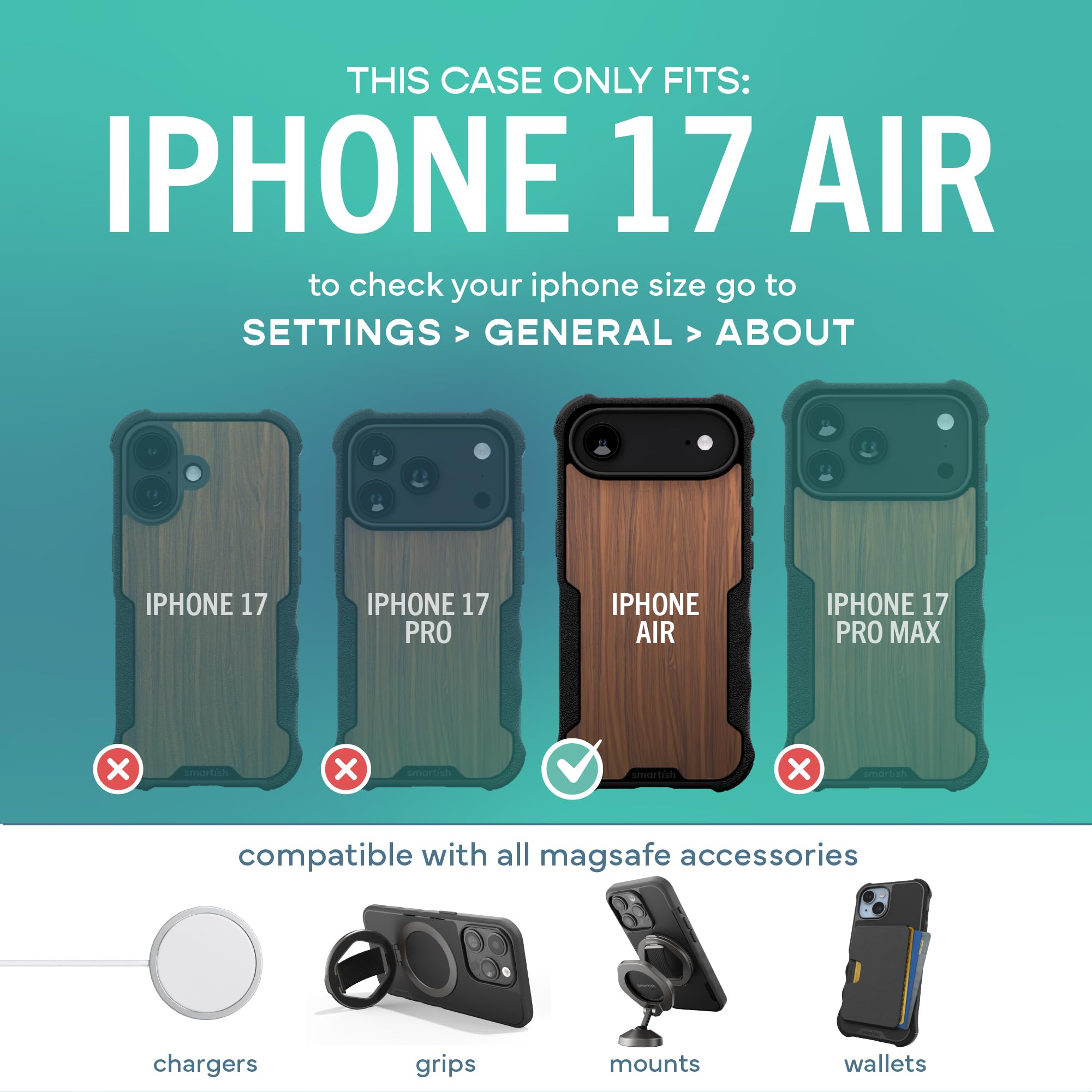 Smartish Gripzilla - Funda magnética protectora para iPhone Air, resistente y resistente, con protección probada contra caídas para Apple iPhone Air, madera de nogal