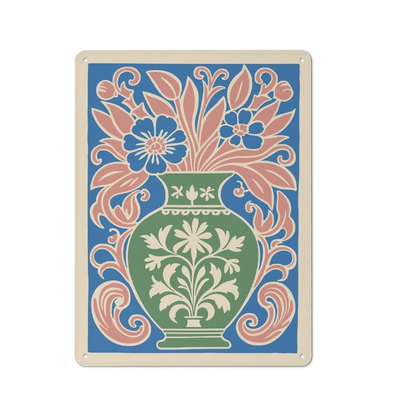 Junmoney Style-23 Floral Vase Art Nouveau Illustration Printed Metal Sign 40X30cm For Garage Wall, For Collectors Of Vintage Metal Wall Decor