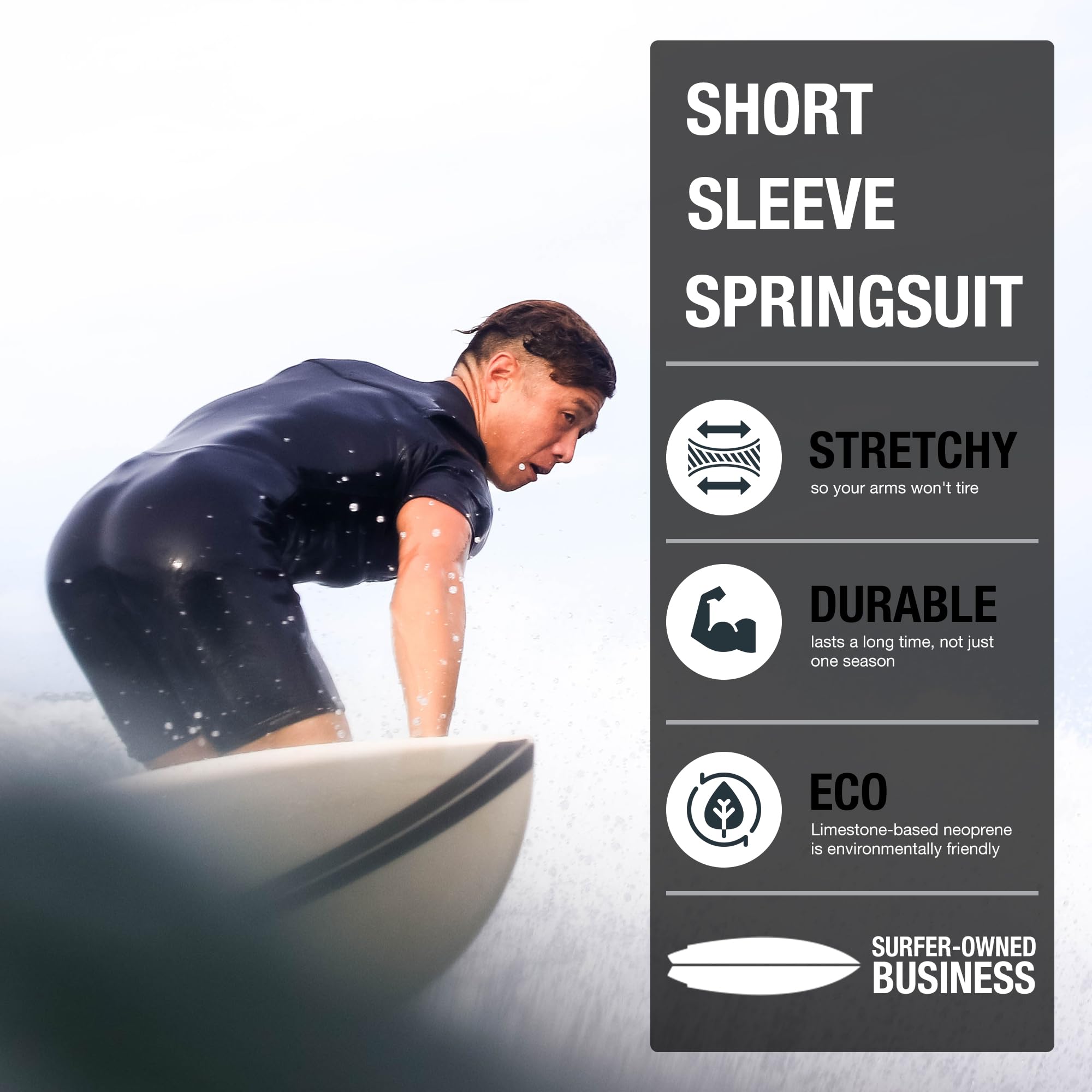 Ho Stevie! Men’s Short Sleeve Short Leg Surfing Springsuit - Chest Zip Spring Suit - Warm Superstretch 2mm Neoprene w/GBS Seams (Black 2mm, L (Large))