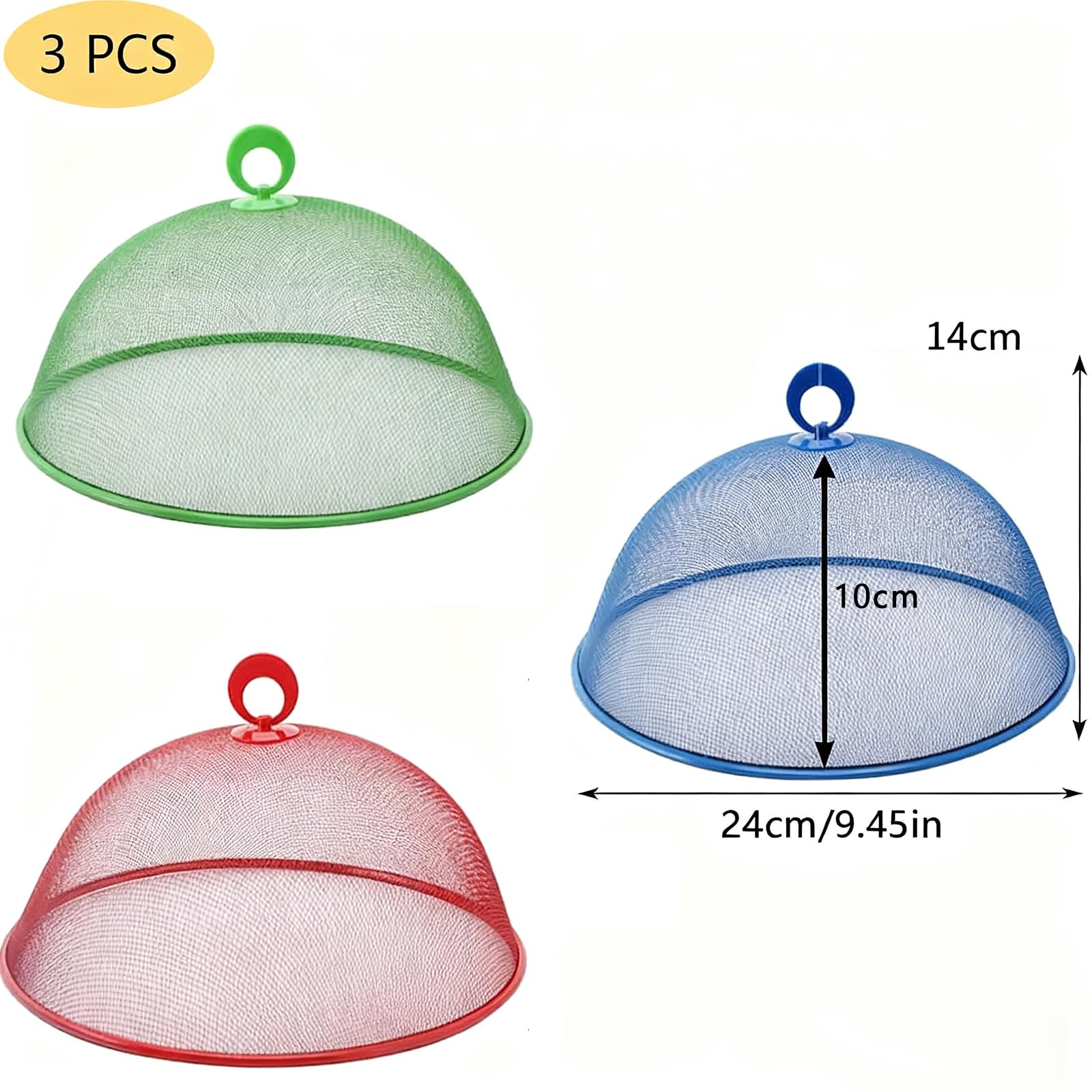 JAWAI 3 Pieza Protector de Cubierta de Comida, Cubierta Comida Malla Metálica, Cubierta de Malla para Alimentos, con Manija, Cubierta de Verduras con Alimentos a Prueba de Moscas e Insectos