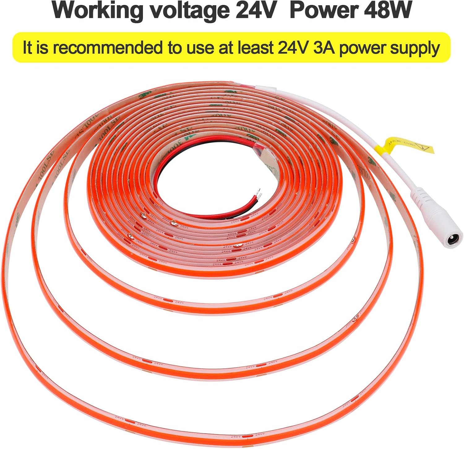 GOMING DC 24V COB LED Strip Light Red IP65 Waterproof 5M/16.4ft Uniform Glow 2400LEDs Flexible LED Tape Lights for DIY Garden Backyard Hallways Stairs Decor(No Power Supply)