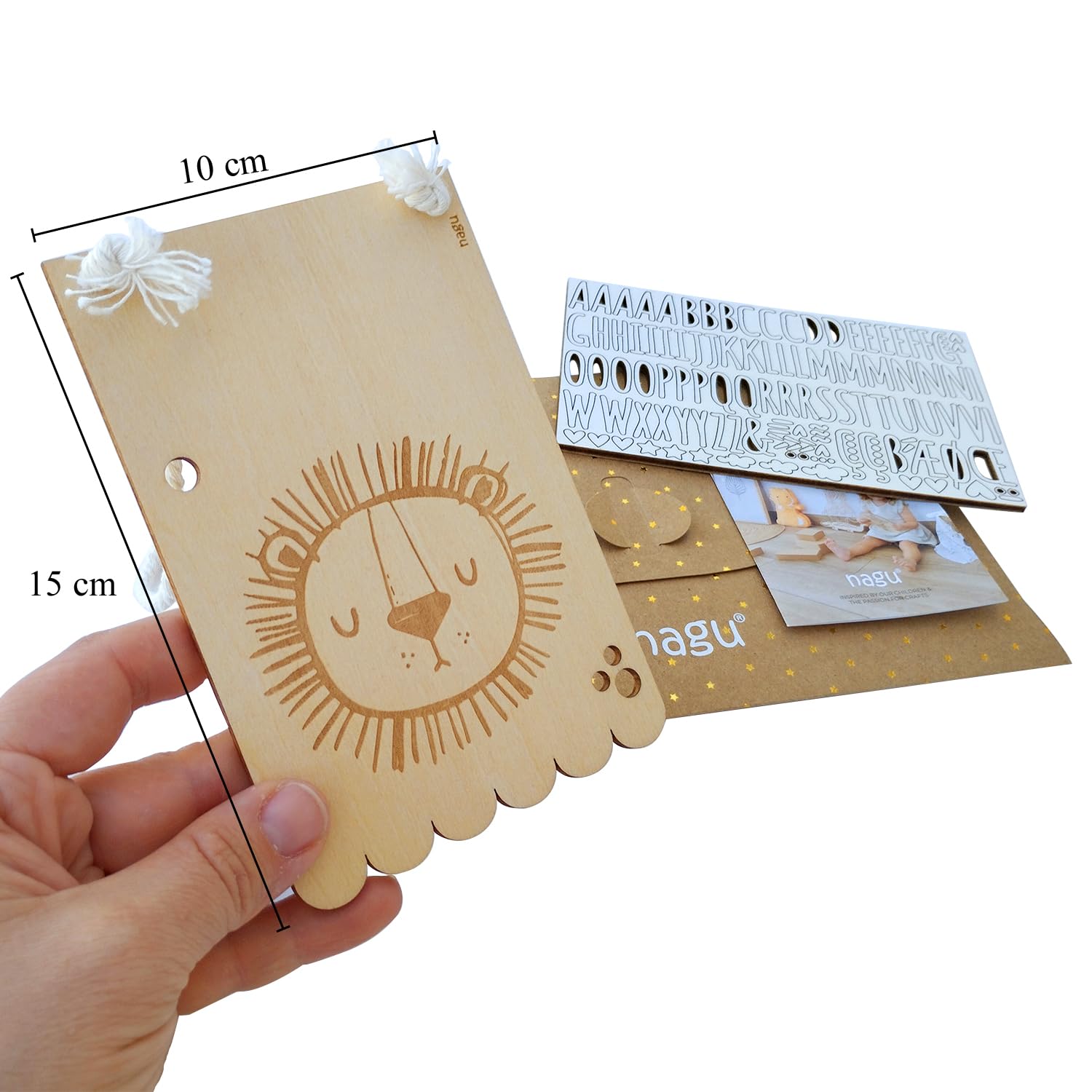 nagu® Banderín de Madera Infantil con Animales 10x15 cm | Incluye Letras Adhesivas para Nombres Personalizados | Guirnalda Decorativa para Habitación Bebé Niño o Niña | Regalo Bebé Personalizado