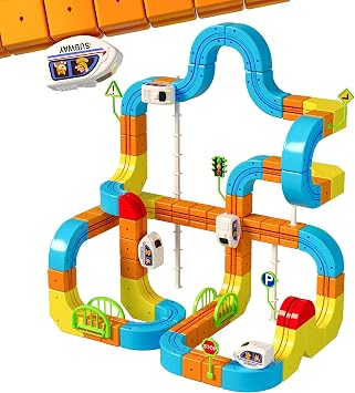 Electric klick Rail Infinity 3D Train Set, Building Stem Toys for Boys Girls, Flexible Race Car Track with Cube & Motorized Train, Gravity-Defying 3D Layout Building Kit, 167 Pcs