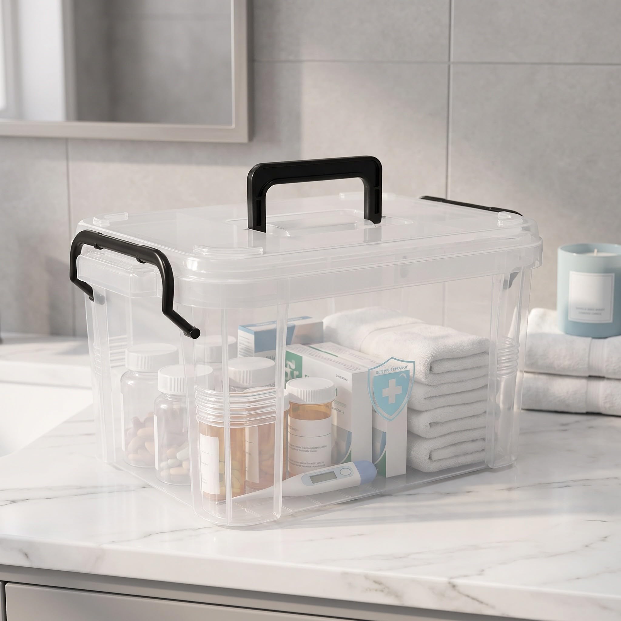 ibasenice Boîte de Rangement Transparente pour Premiers Soins avec poignée