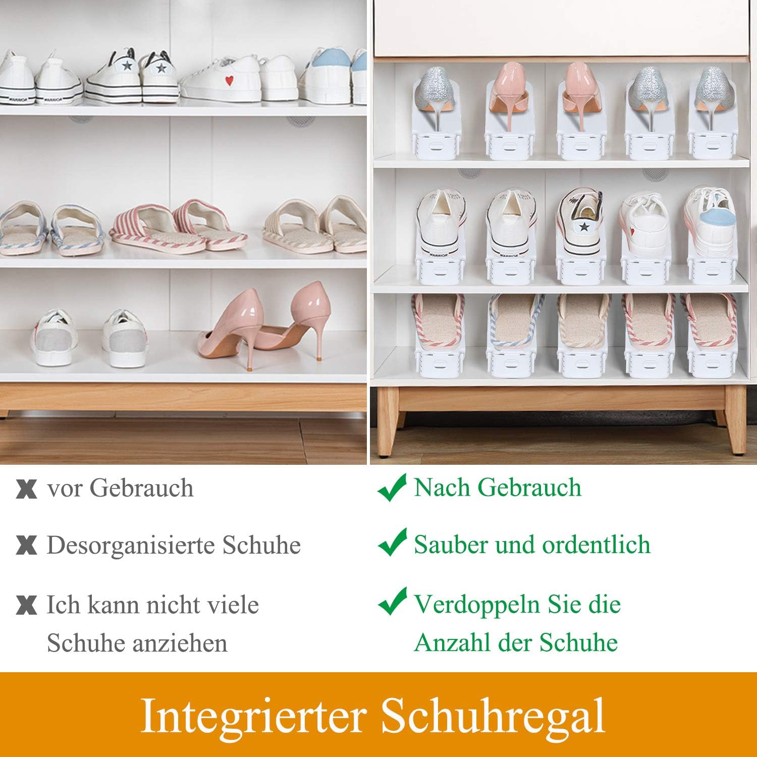 LARS360 Schuhstapler Set 30 Stück Schuhhalter Verstellbare Schuhregale aus weißem Kunststoff Schuh-Organizer 3 Höhenoptionen Platzsparend rutschfest