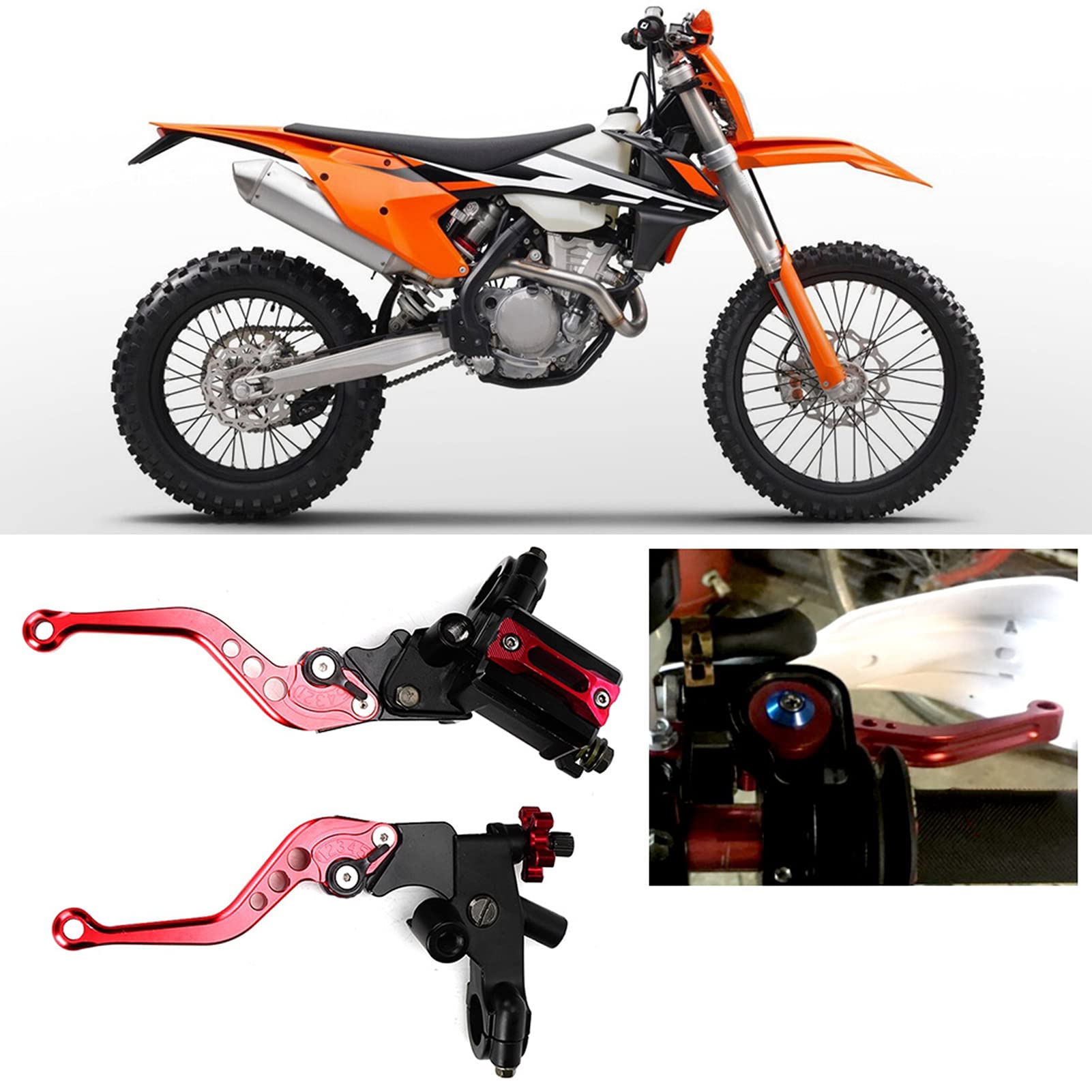 Leve frizione Freno Moto universali 7/8in, Set maniglia leva frizione pompa superiore freno regolabile idraulicamente (Rosso)