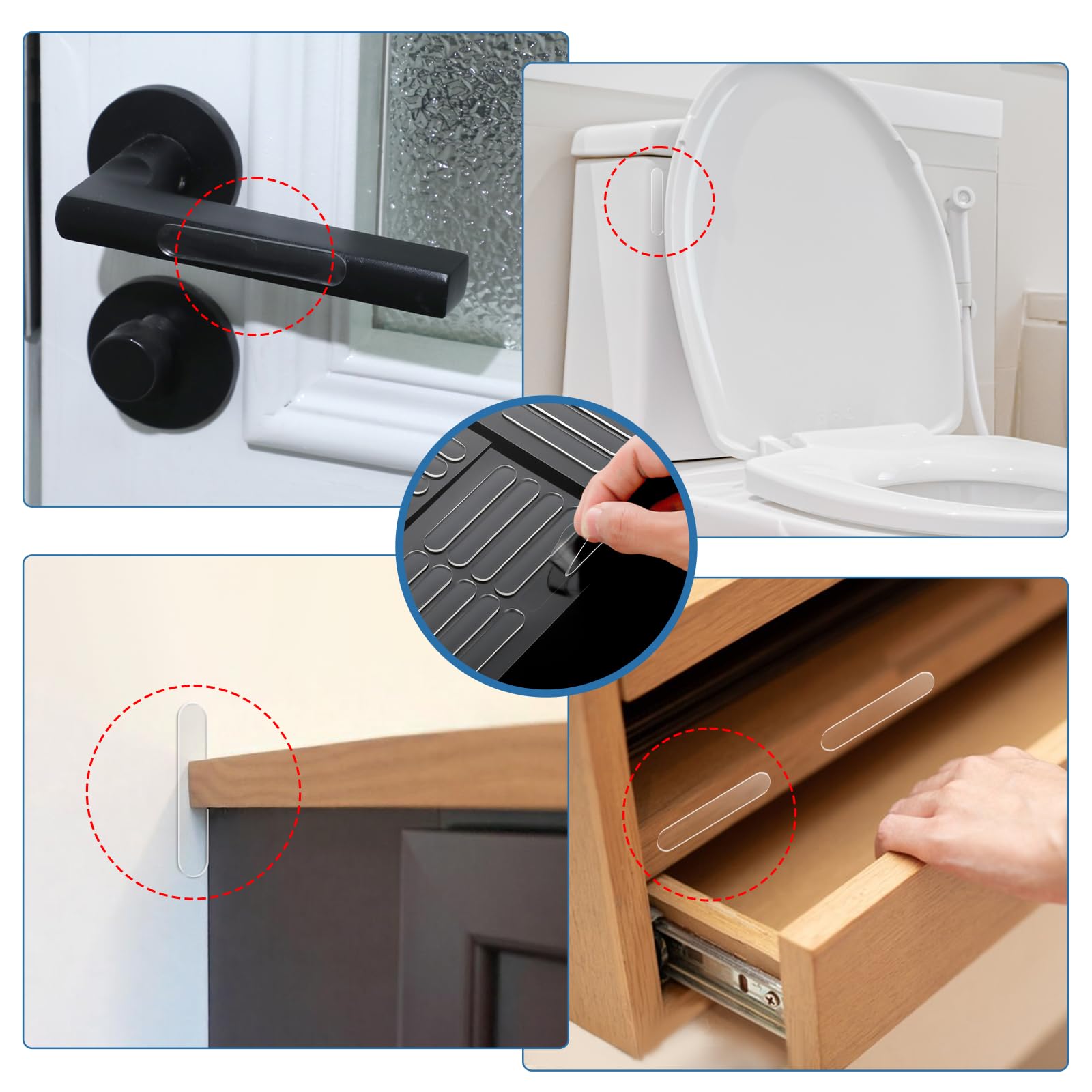 40 strisce di silicone autoadesive, protezioni trasparenti per mobili, cuscinetti elastici in silicone, protezioni per porte, cassetti, armadi, coperchi di wc