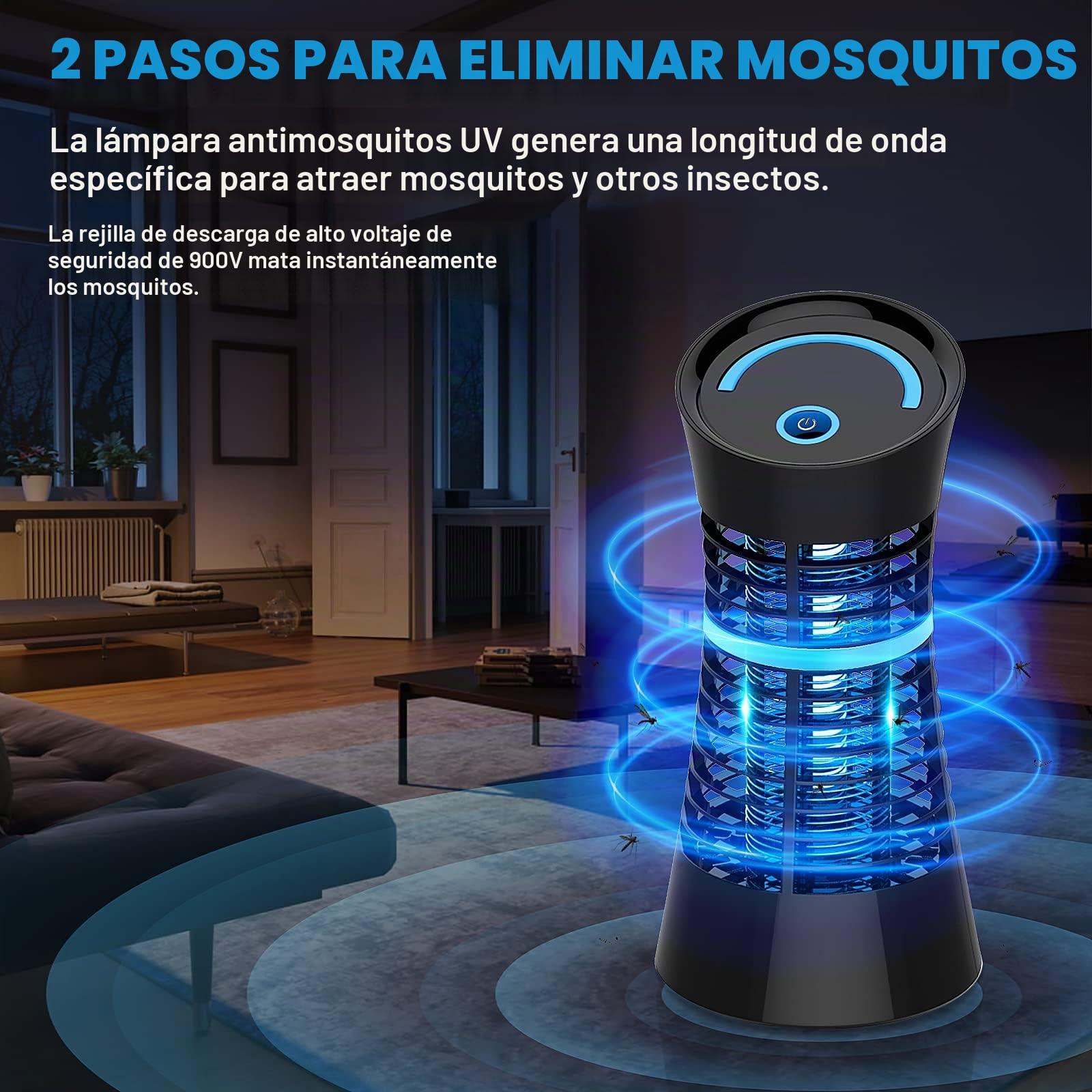 Lámpara Antimosquitos Eléctrica - Mata Moscas 4W UV de Alta Eficiencia, Exterminador de Insectos, Mosquitos y Polillas para Interior (Casa, Cocina, Dormitorio), Exterior y Terraza Cubierta