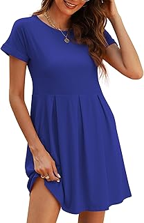 Naggoo Women's Short Sleeve Summer Mini Dress Casual Swing Aline Boho Floral T-Shirt Dresses with Pockets
