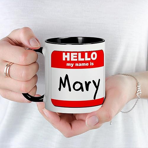 Miniatura 5 de CafePress Taza de café de cerámica con texto en inglés Hello My Name Is Mary, de 11 oz (11.0 fl oz)