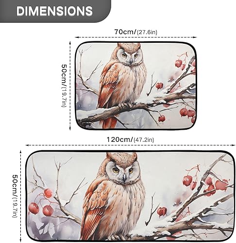 Miniatura 3 de Juego de 2 tapetes de cocina para piso, estampado de búho de invierno, antideslizantes, acolchados, absorbentes de agua, tapetes para puerta para