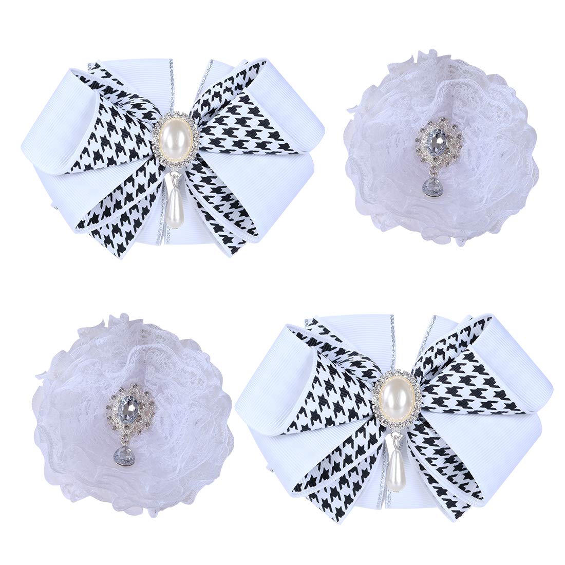 Arnzrmo 4 Pack Bow Hair Clip Set Grosgrain Ribbon Bows Rhinestone Lace Floral Clips for Girls Toddler Kids Teens Children White