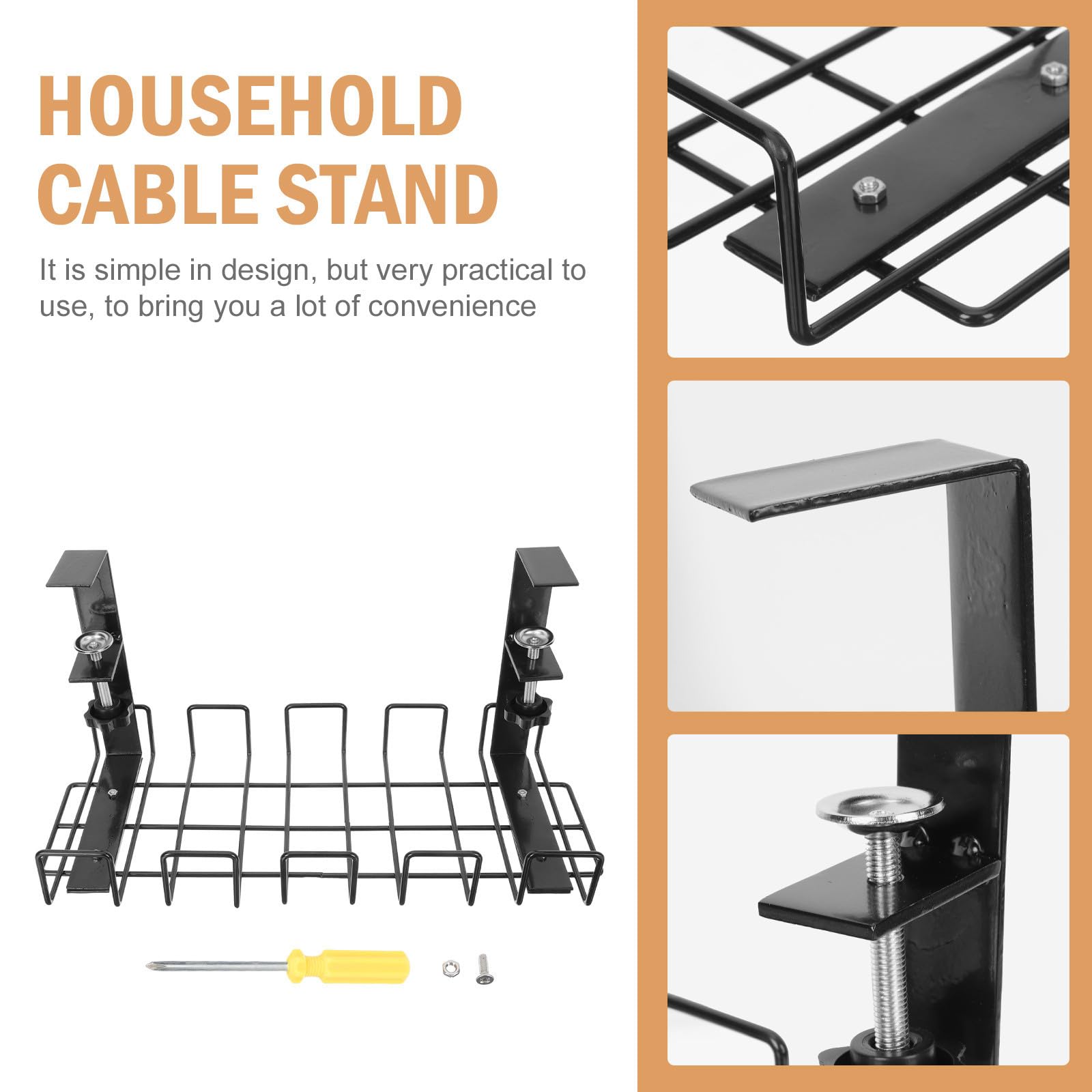 Soporte bajo y Estante Domésticos para Cables Almacenamiento de de Hierro Versátil Montaje Construcción Resistente y Diseño Atemporal para Gestión para Oficina Escritorio