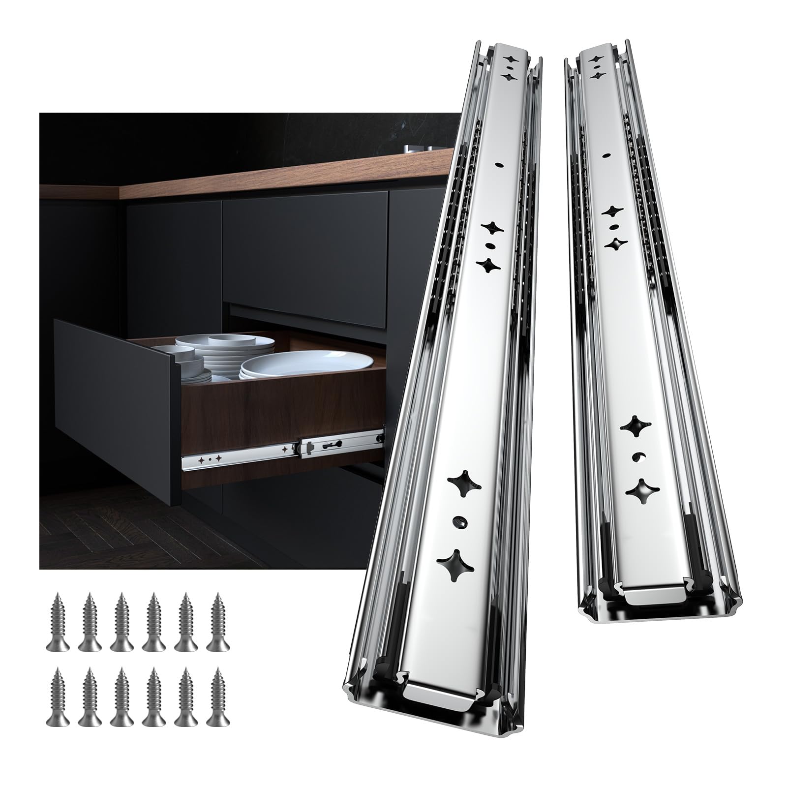 LONTAN 重量用 スライドレール 幅53mm 900mm 最大耐荷重93㎏ 側付け ねじ付き シルバー 1セット