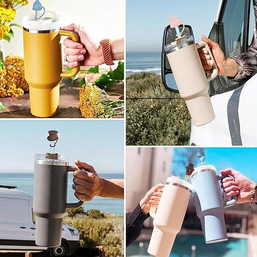 Miniatura 8 de 8 Pack Replacement Straws for 40 oz Stanley Adventure Travel Tumbler Cup, Reusable Straws Black Silicone Straws with Cleaning Brush, Compatible with