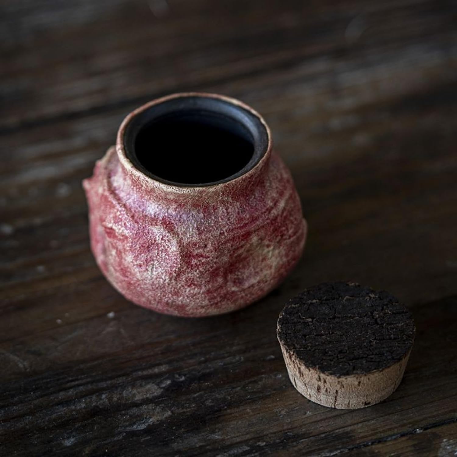 Painted Pottery Handmade Tea Canister, 35ml 1.0oz, Storage Canister Home Tea Set Accessories