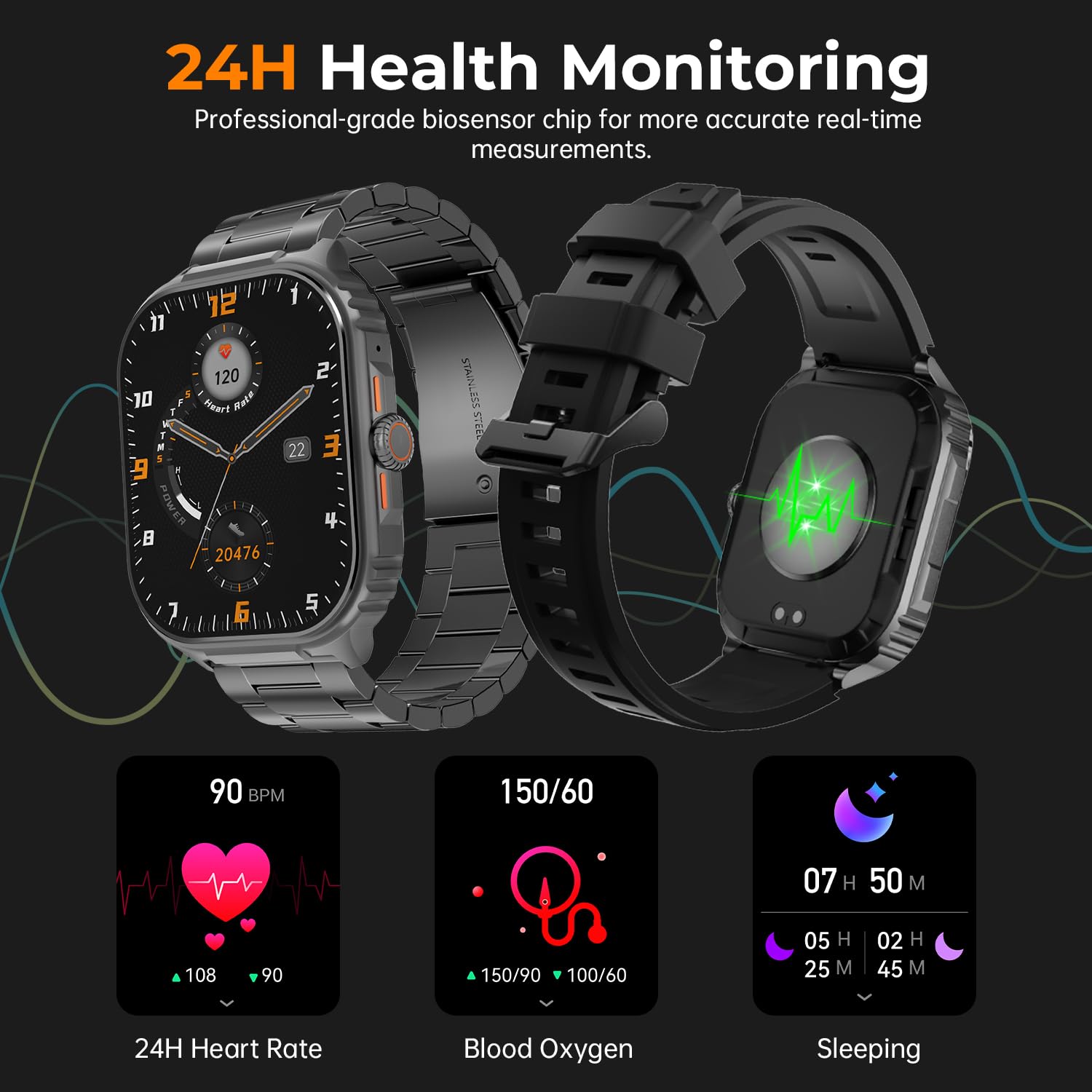 TIFOZEN Military Smart Watch for Men Answer/Make Calls, 2.01" HD Screen Fitness Watch with Heart Rate SpO2 Sleep Monitor - Image 4