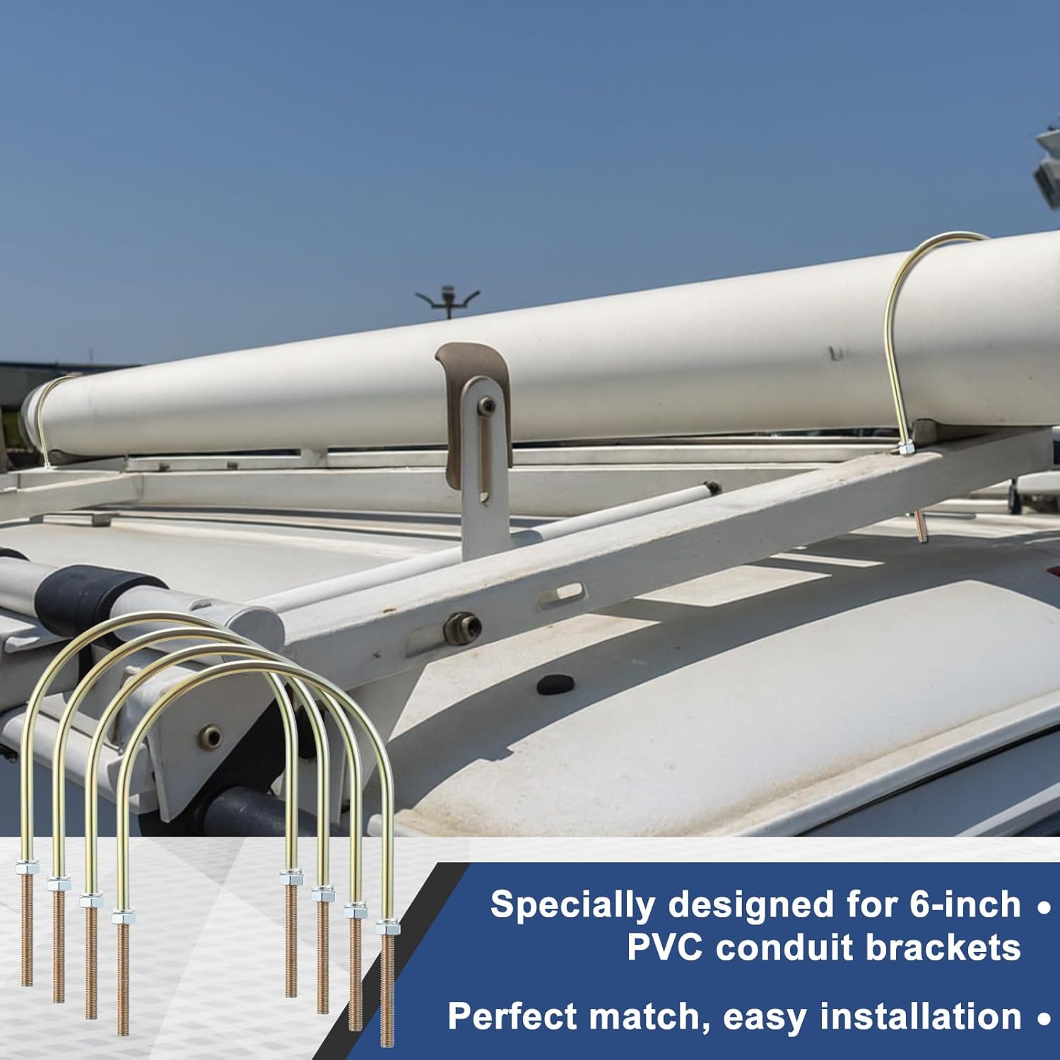 LEIFIDE 8 Pcs 3/8"-16 U-Bolt Fit 6 Inch PVC Pipe with Nuts and Washers, Round Zinc Plated Steel U Clamp for Pipe, Tube, Fence, Trailer, and General Mounting Hardware