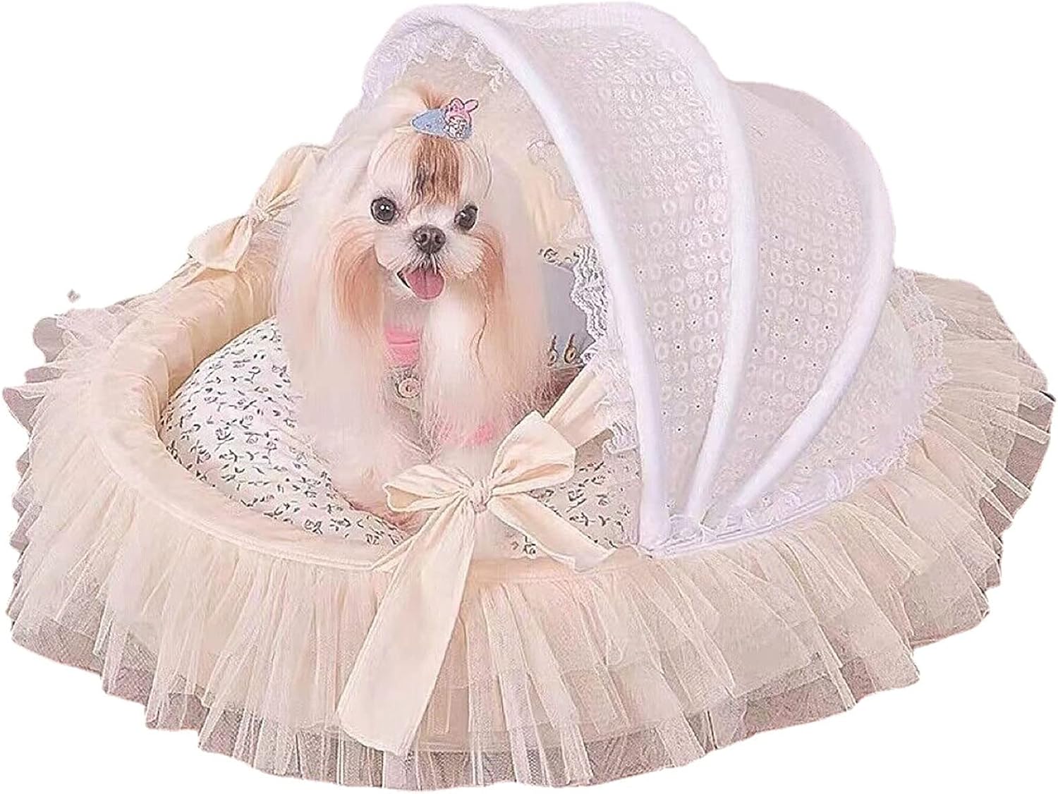 Handmade Princess Pet Dog Cat Bed House Sofa Bed Cushion Mat for Small Dog Cat Washable Cover Removable Indoor Cotton (Khaki)