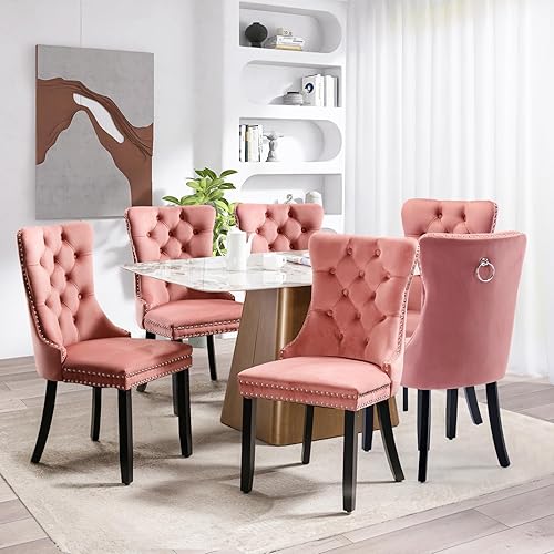 Miniatura 11 de SoarFlash Juego de 6 sillas de comedor de terciopelo, silla lateral de respaldo alto, silla lateral moderna tapizada de alta gama con capitoné y