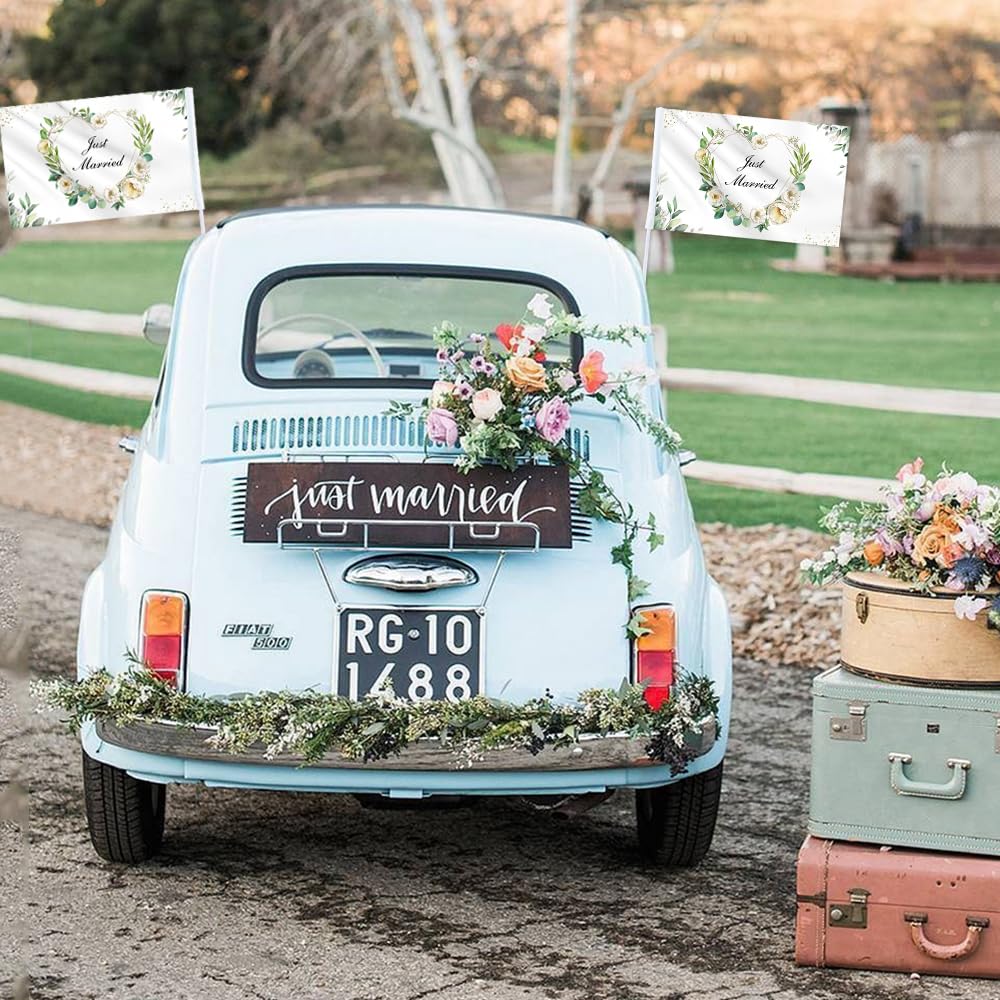 Just Married Bandiere per Auto Matrimonio Decorazione 47 x 30 cm