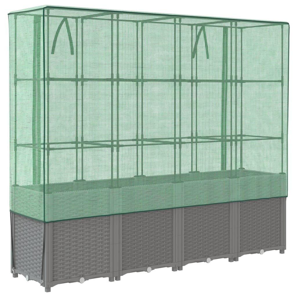 Letto Rialzato con Copertura Serra Effetto Rattan 160x40x153 cm per Coltivazione di Piante, Fiori, Erbe Aromatiche in Giardino, Terrazzo, Balcone e Veranda