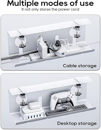 Miniatura 6 de NODOCA Bandeja de organización de cables sin taladrar debajo del escritorio, gestión de cables de 17 pulgadas, abrazadera sin perforaciones, bandeja